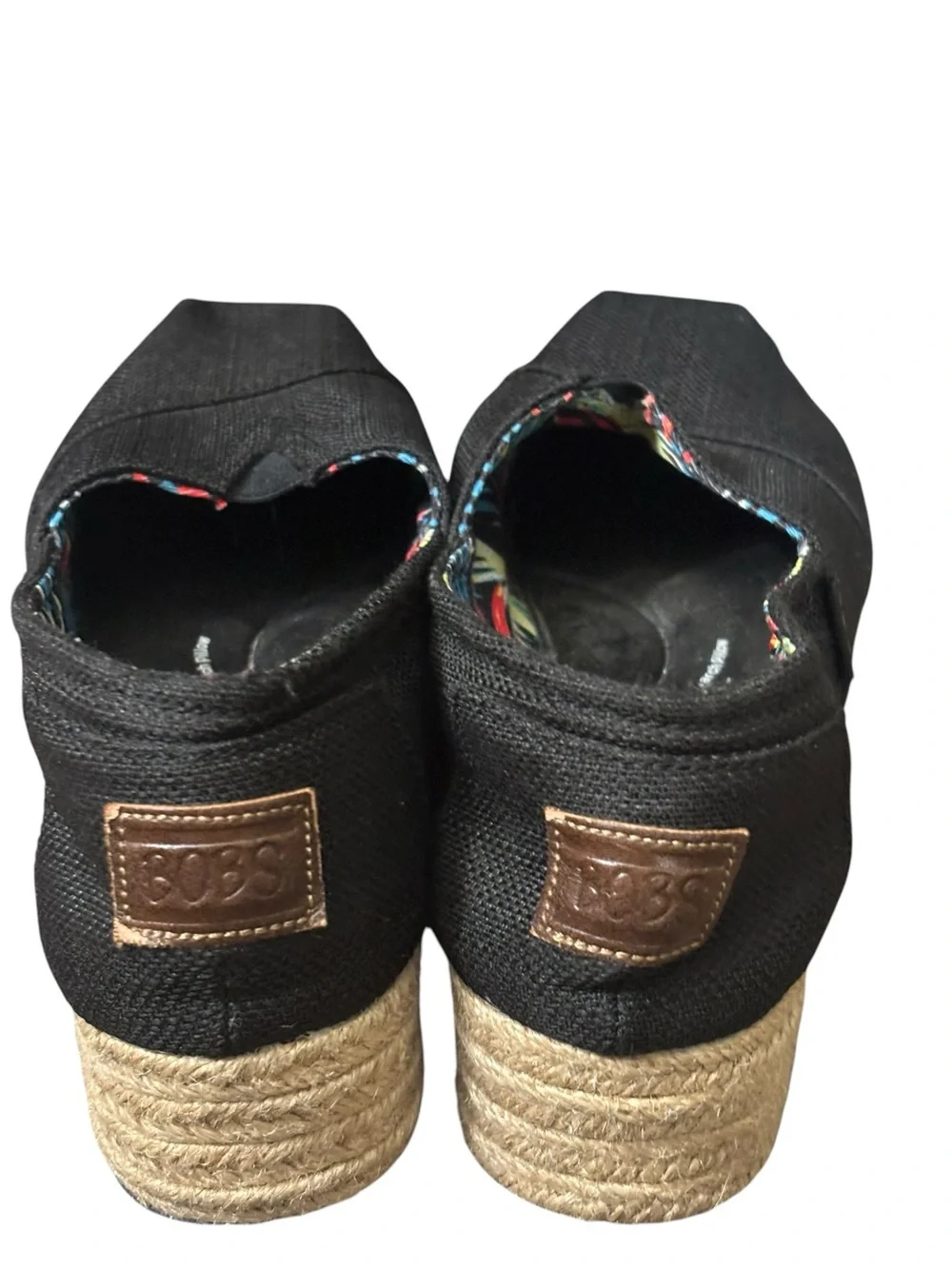 Bobs From Skechers Shoes Womens 7.5 Espadrille Black Canvas Wedge Heels SN 34101